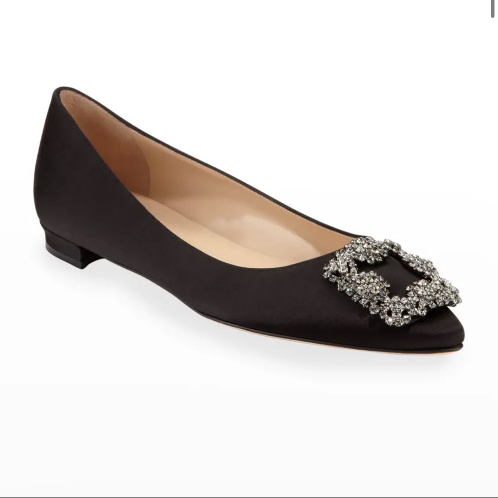 Manolo blahnik Hangisi Crystal-Buckle Satin Flat